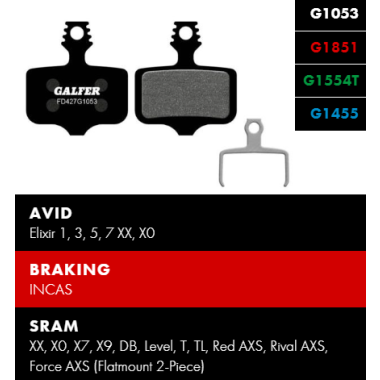 Klocki hamulcowe Galfer AVID Elixir 1, 3, 5, 7 XX, X0 | SRAM XX, X0, X7, X9, DB, Level, T, TL, Red AXS, Rival AXS, Force AXS - Road
