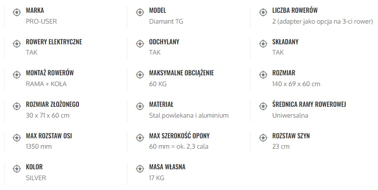 Bagażnik na hak Diamant TG - specyfikacja produktu